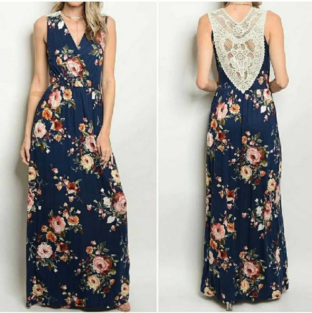 Navy Blue Floral print maxi dress